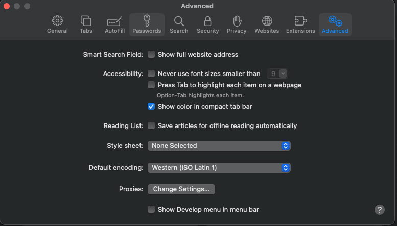 Safari Settings