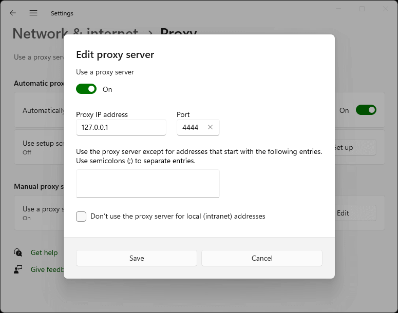 Chrome proxy configuration