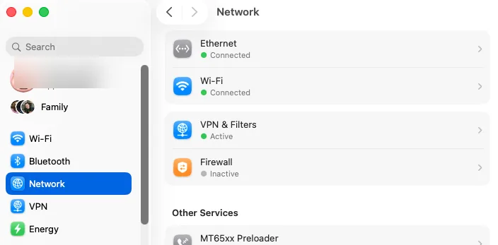 macOS System Settings — Network